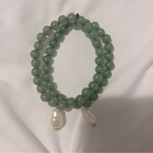 Beaded Stretch Bracelets Handmade 2 Green White NWT